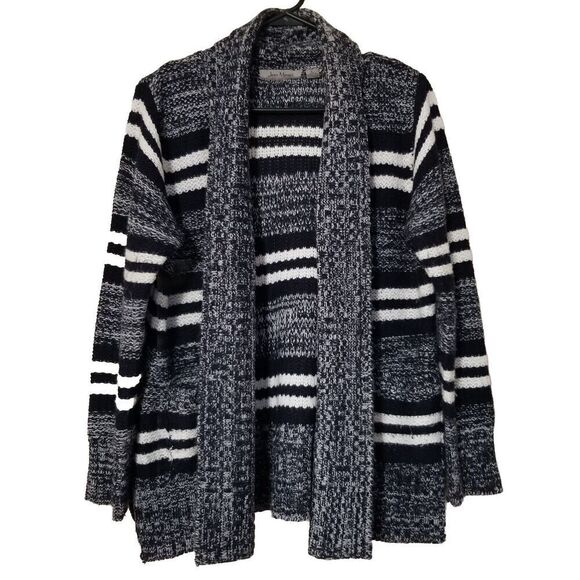 Jason Maxwell Womens Open Cardigan Navy Blue White Sweater Large Winter Fall - Picture 1 of 3